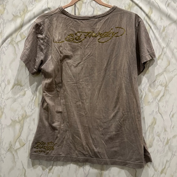 Ed Hardy Y2K vintage tee skull rose red green gold grey casual short sleeve Med - Picture 7 of 9